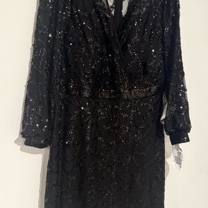 R&M Richards Black Long Sleeve Sequin Dress
